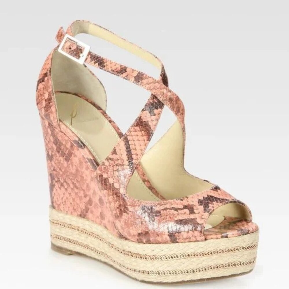 ✨VINTAGE LUX✨ Brian Atwood Snake Wedges in Coral & Rose Gold from 2010